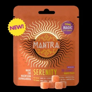 Mantra Gummies Serenity 3g premium cannabis-infused fruit gummies in branded packaging